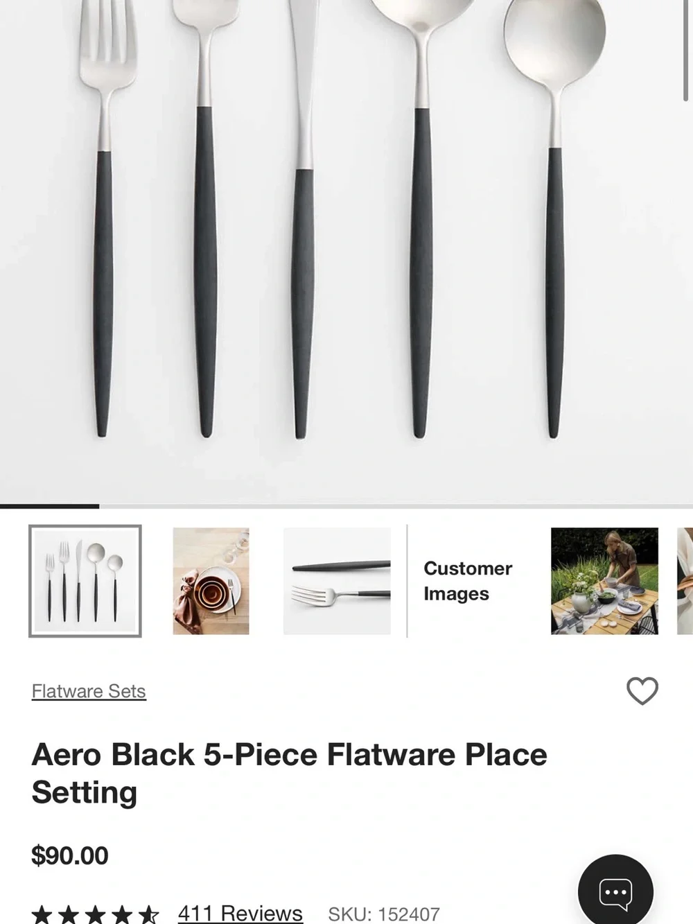 Crate & Barrel (7x) Aero Black 5-Piece Flatware Place Setting